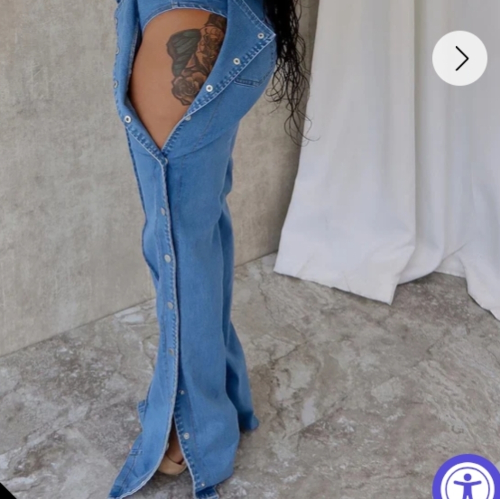 Edge High Waist Snap Sides Jeans Flare Cut - Picture 4 of 5